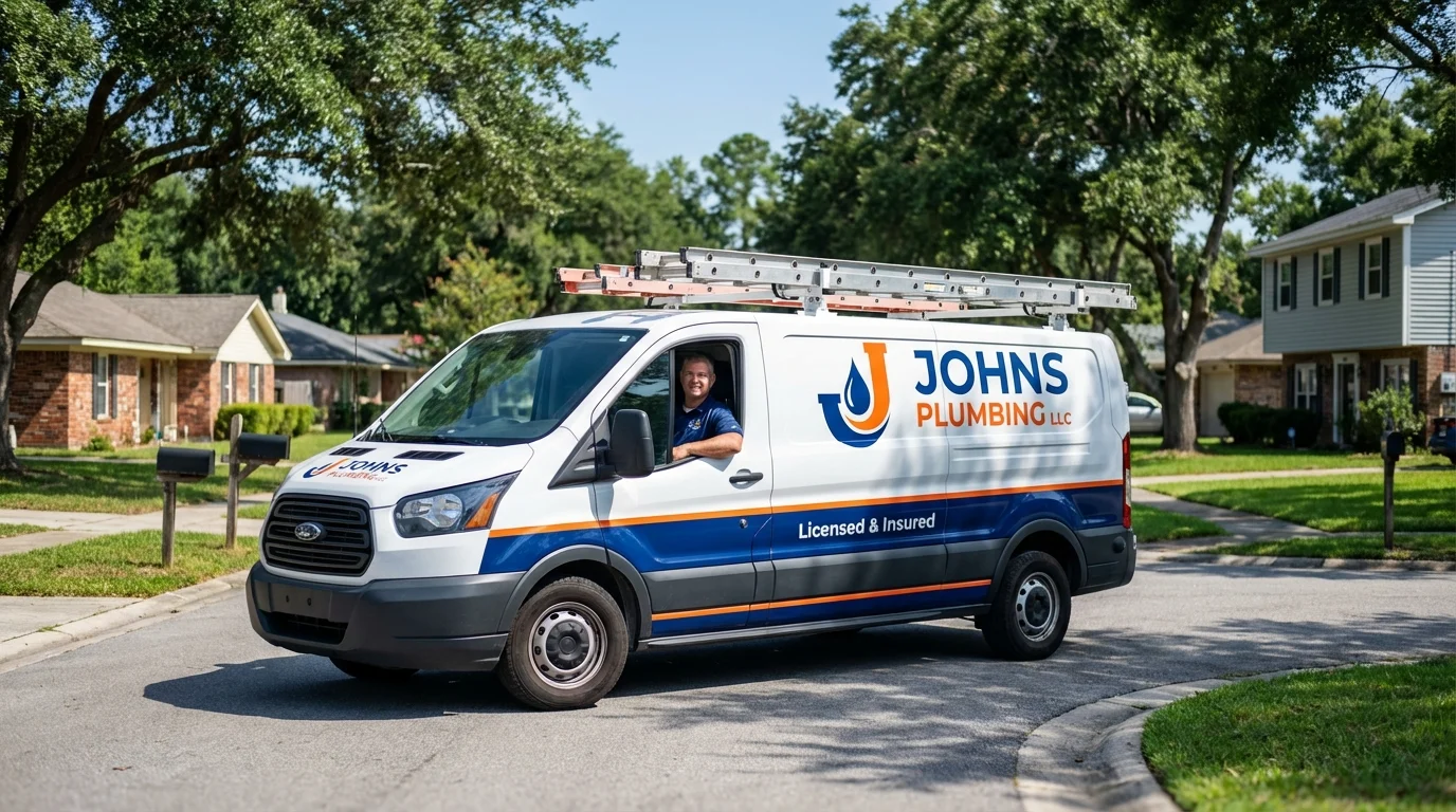 Johns Plumbing LLC service van in Smyrna, DE