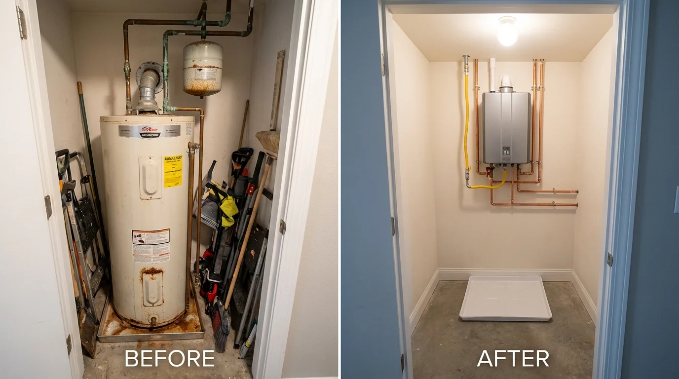 Tank water heater versus wall-mounted tankless unit comparison for Smyrna, DE homeowners