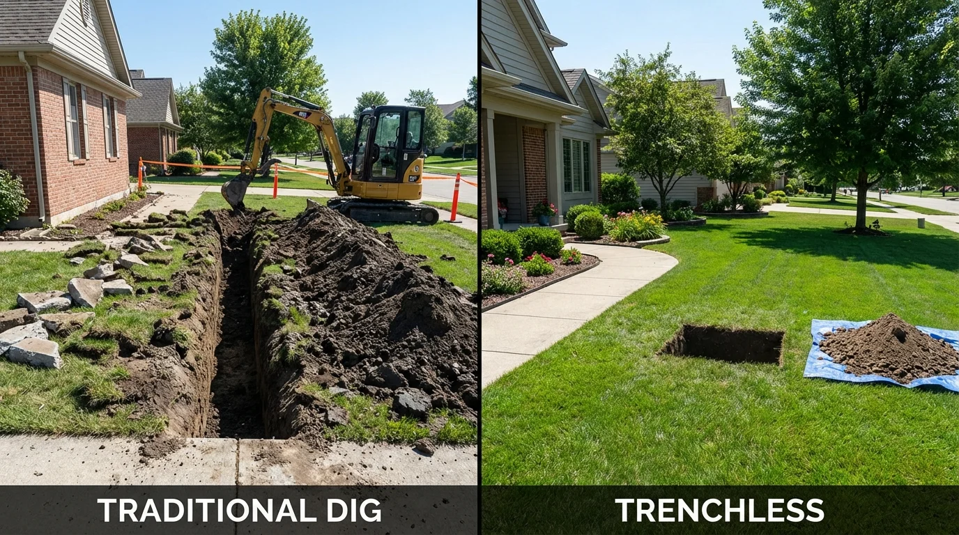 Trenchless sewer repair with minimal yard damage versus traditional excavation in Smyrna, DE